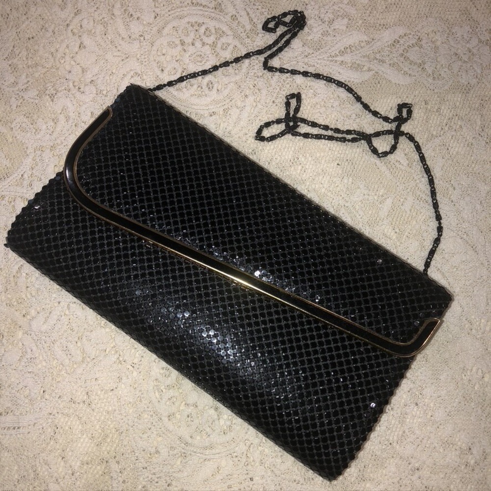 Vintage 1970s Black Metal Mesh Evening Bag‎ Shoulder Handbag Clutch Disco Cruise